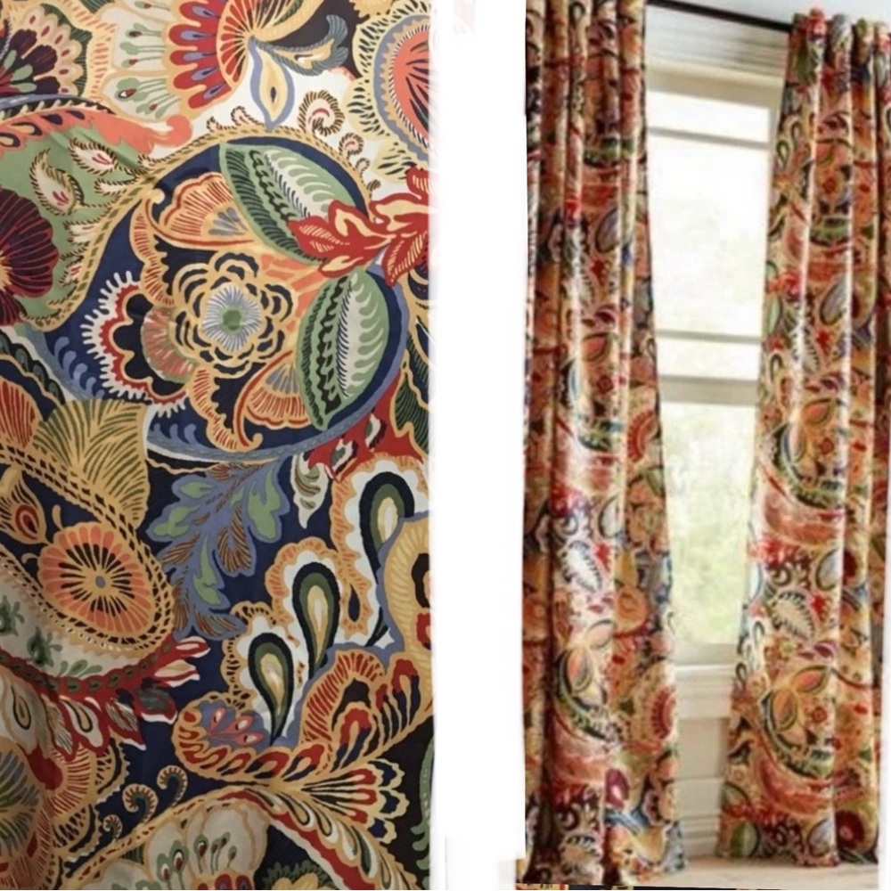 PIER 1 IMPORTS Rare HTF Vibrant Paisley Lined Curtain Panels 50x84 Pair Boho